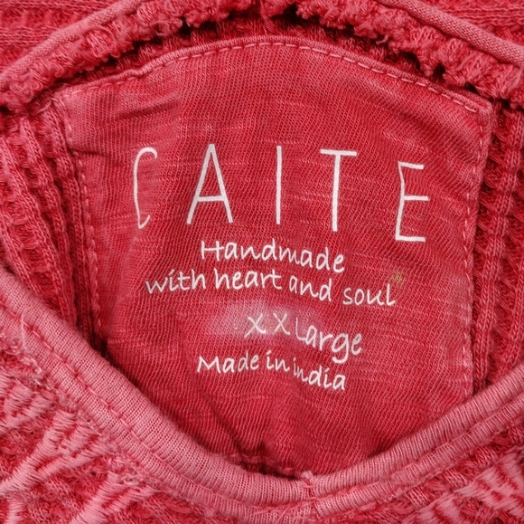 Caite By Athleta Embroidered Floral Blouse Womens XXL Red Boho Retro Holiday - Picture 7 of 7